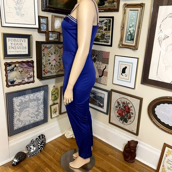 80s Vintage JCPenney Blue Polyester Jumpsuit and Jacket Set with Braided Trim - Picture 5 of 9